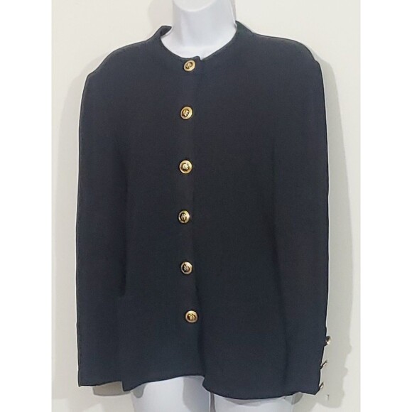 St. John Black Gold Button Down Cardigan Sweater Santana Knit Medium Classic - Picture 4 of 10